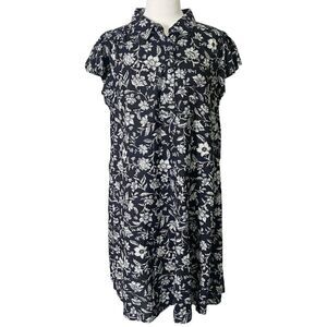 Time And Tru Size XL Collar Henley Dress Cap Flutter Sleeve Black Off White